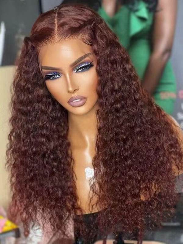 Chinalacewig Wear Go Pre Cut HD Lace 5*5 Closure Red Brown Curly Quick & Easy Glueless Wig With Breathable Cap Air Wig CS013