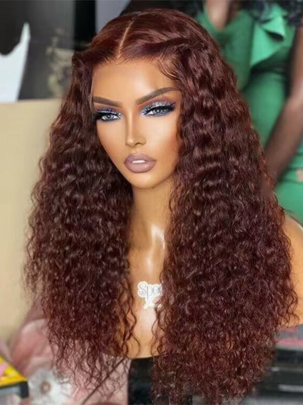 Chinalacewig Wear Go Pre Cut HD Lace 5*5 Closure Red Brown Curly Quick & Easy Glueless Wig With Breathable Cap Air Wig CS013