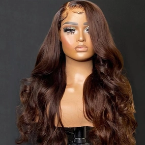 Chocolate Brown Transparent Lace Front Human Hair Wig Pre Plucked Body Wave Glueless Wig