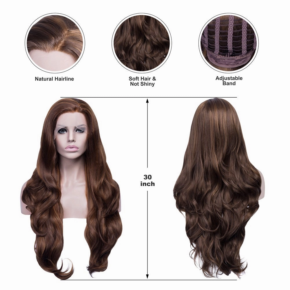 Christine -  Highlight Brown Long Wavy Lace Front Synthetic Wig