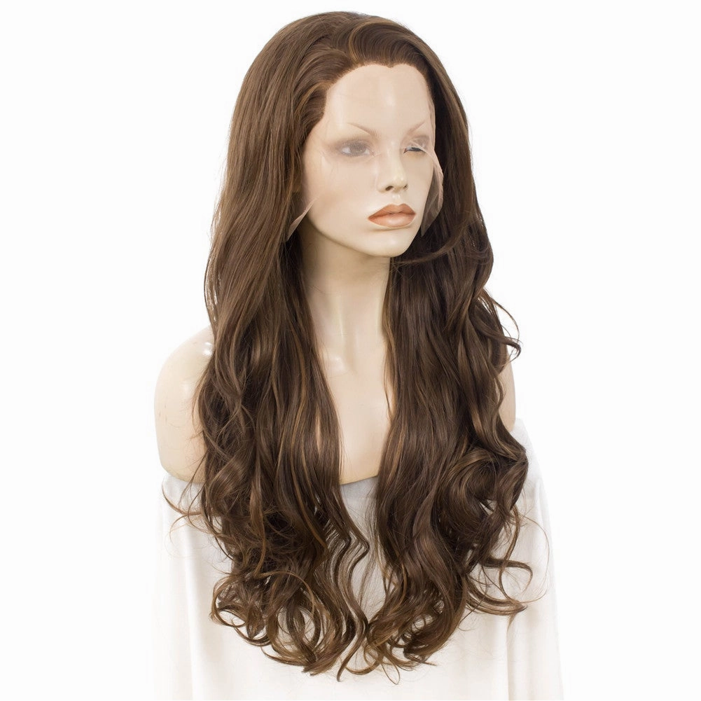 Christine -  Highlight Brown Long Wavy Lace Front Synthetic Wig
