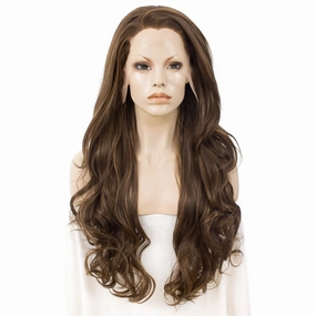 Christine -  Highlight Brown Long Wavy Lace Front Synthetic Wig