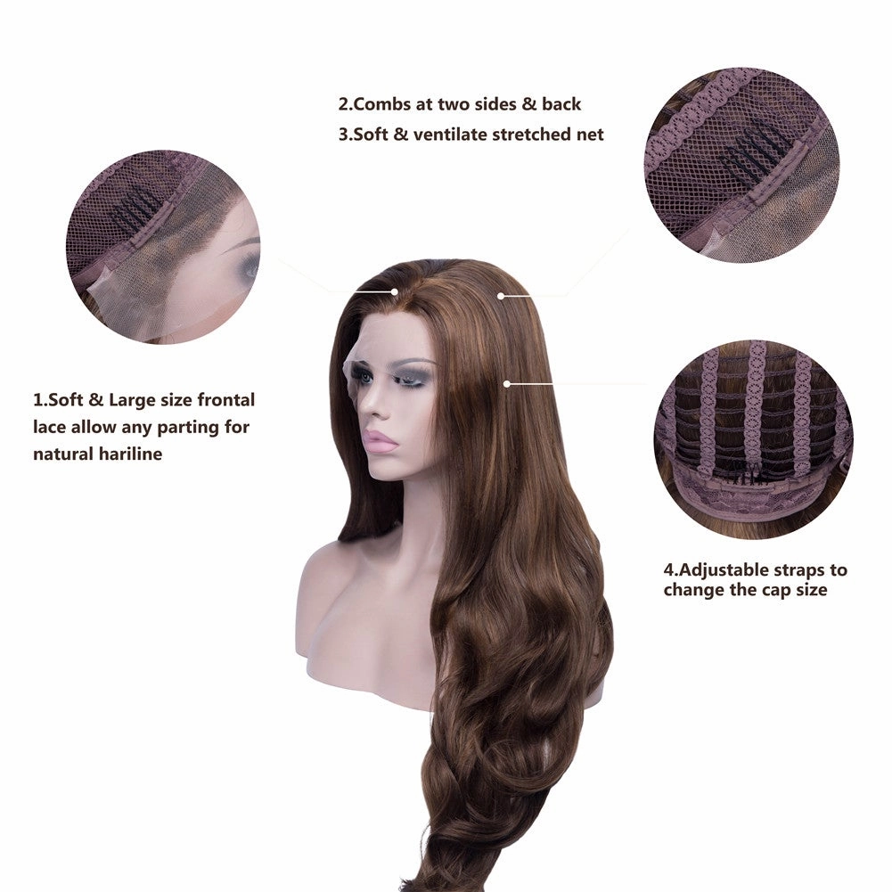Christine -  Highlight Brown Long Wavy Lace Front Synthetic Wig