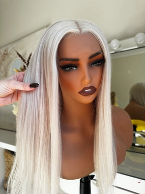 CLEO Platinum White Blonde Human Hair Medical Cap Wig 16 ** READY TO SHIP **