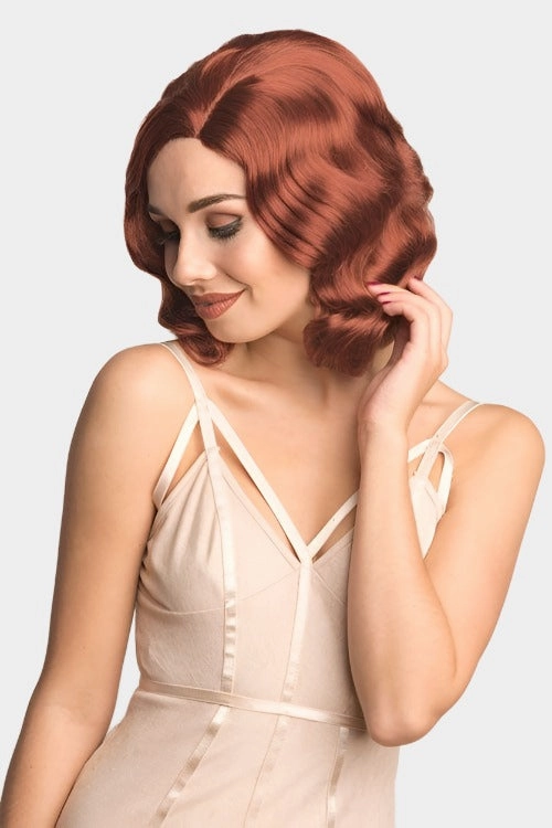 Copper red 40s style wig with finger waves: Banbury