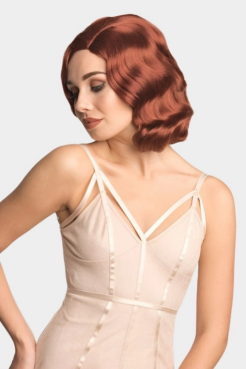 Copper red 40s style wig with finger waves: Banbury