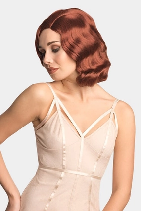Copper red 40s style wig with finger waves: Banbury