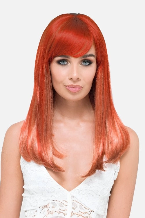 Copper red and blonde wig with straight fringe: Mathilda