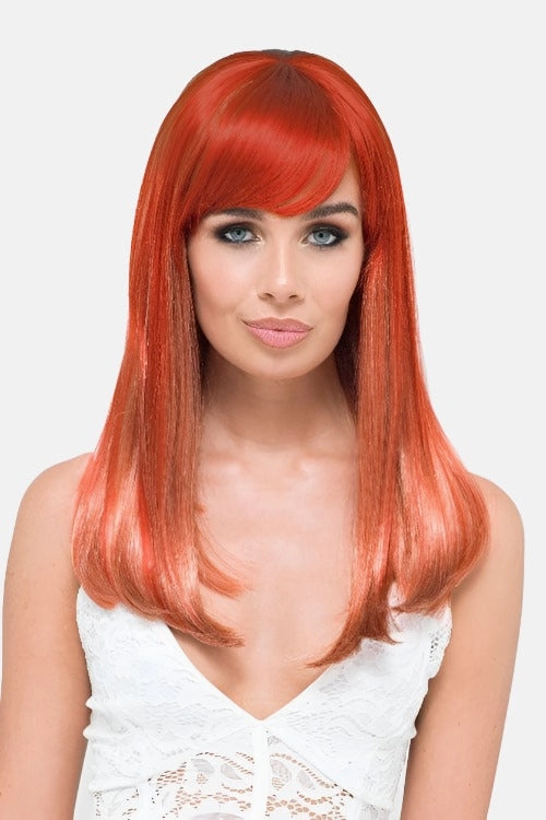 Copper red and blonde wig with straight fringe: Mathilda