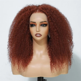 Copper Red Lace Front Human Hair Wigs 13x4 Afro Kinky Curly Glueless Wigs 180% Density