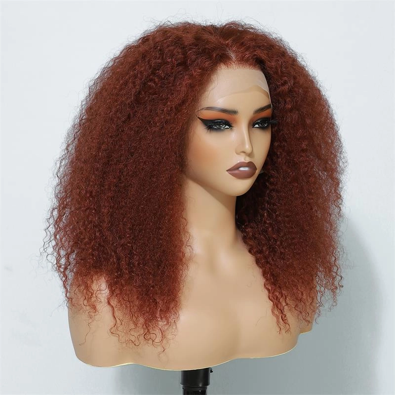 Copper Red Lace Front Human Hair Wigs 13x4 Afro Kinky Curly Glueless Wigs 180% Density