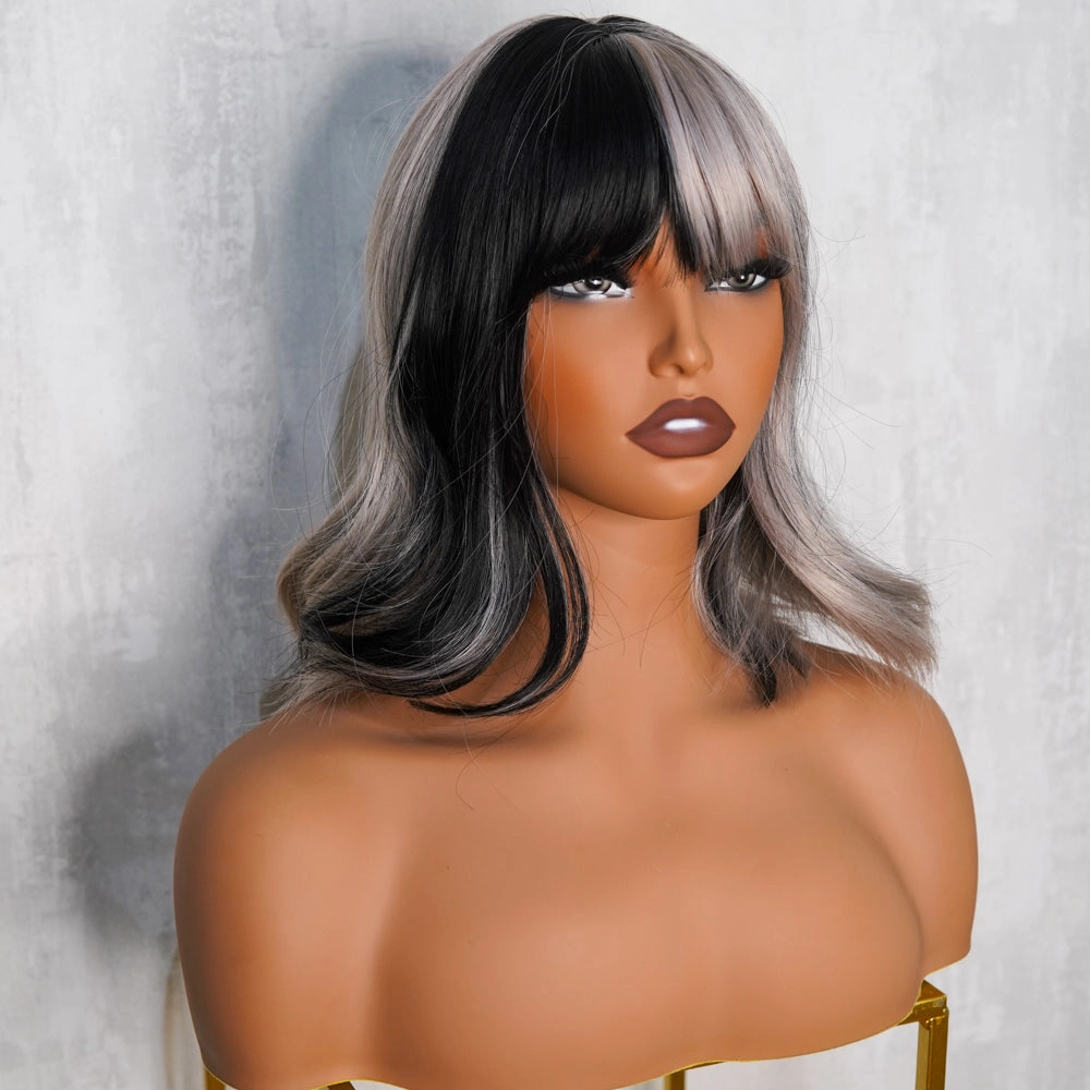 CRUELA Half Grey Black Bob Fringe Wig