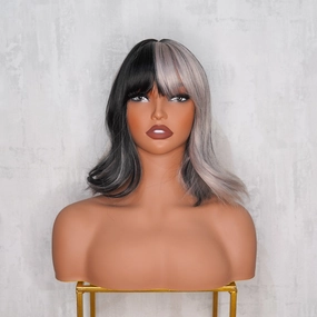CRUELA Half Grey Black Bob Fringe Wig