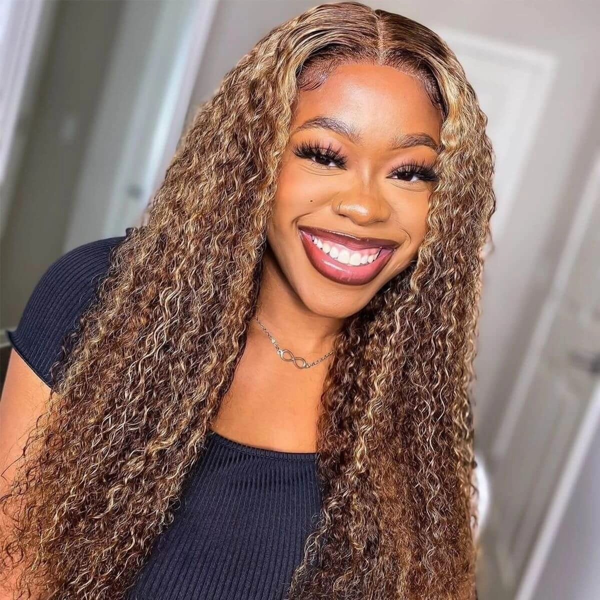Curly Hair Highlights Wig 13x4 HD Lace Frontal/4x4 Lace Closure Glueless Wig Ombre Human Hair Wigs-Geeta Hair