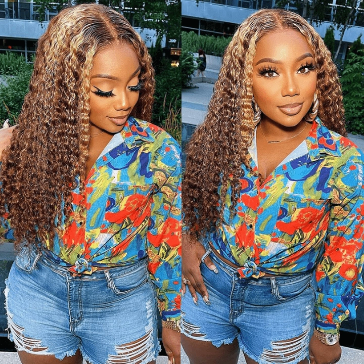 Curly Hair Highlights Wig 13x4 HD Lace Frontal/4x4 Lace Closure Glueless Wig Ombre Human Hair Wigs-Geeta Hair