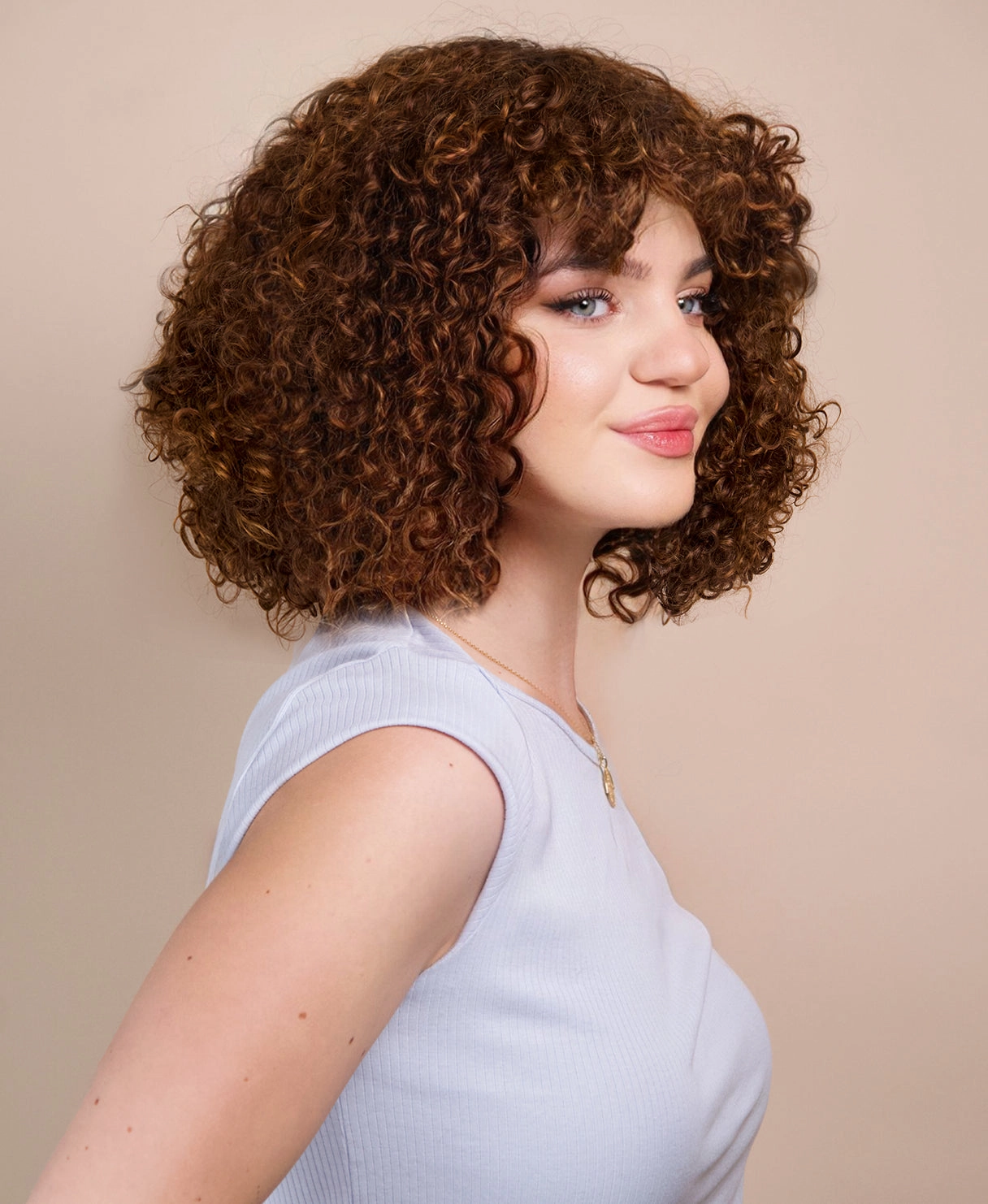 curly human wig - 10 caramel balayage.