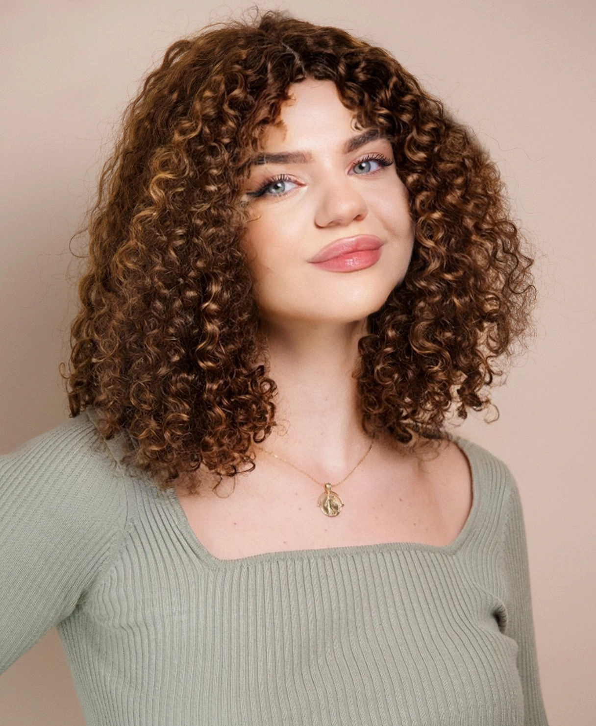 Curly Human Wig - 12 Caramel Balayage.