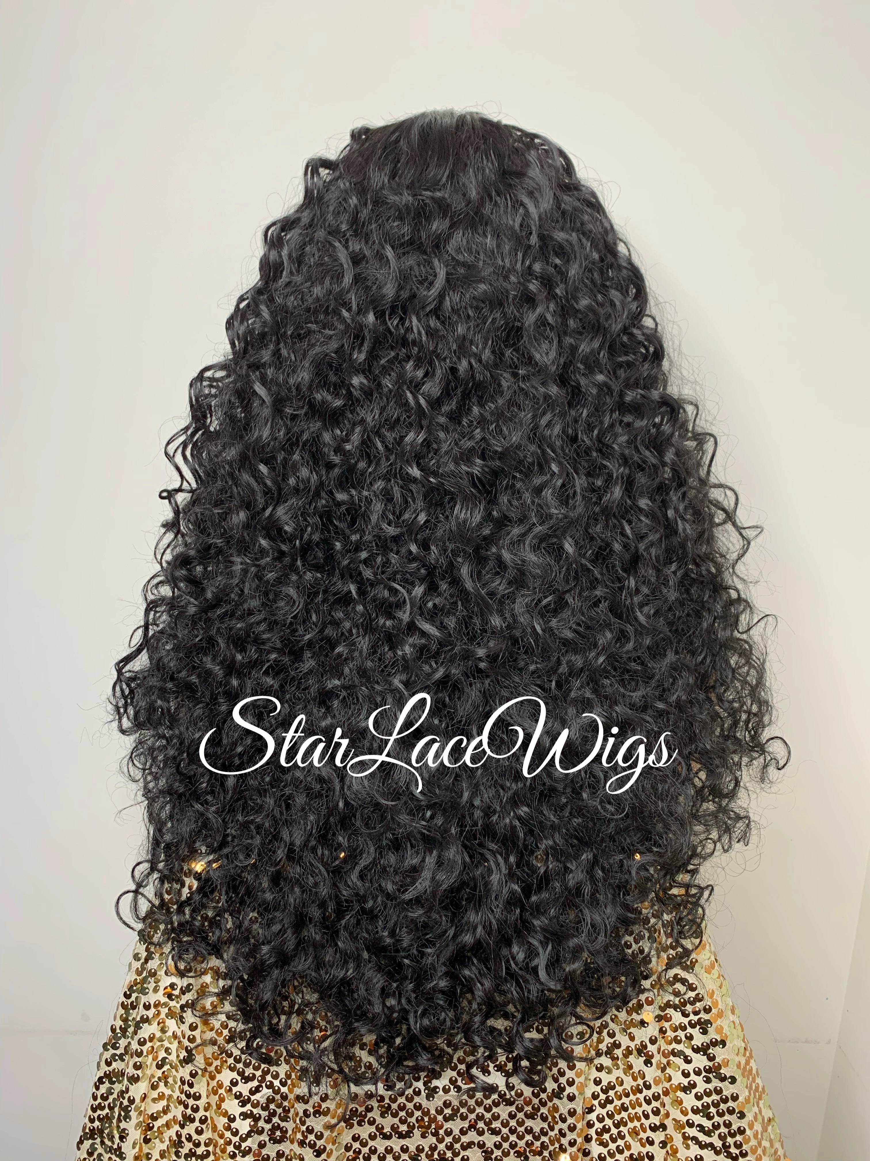 Curly Lace Front Wig Long Wavy Black Layers Middle Part - Kailey