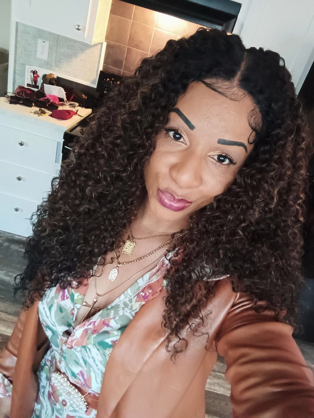 Curly Lace Front Wig Long Wavy Black Layers Middle Part - Kailey