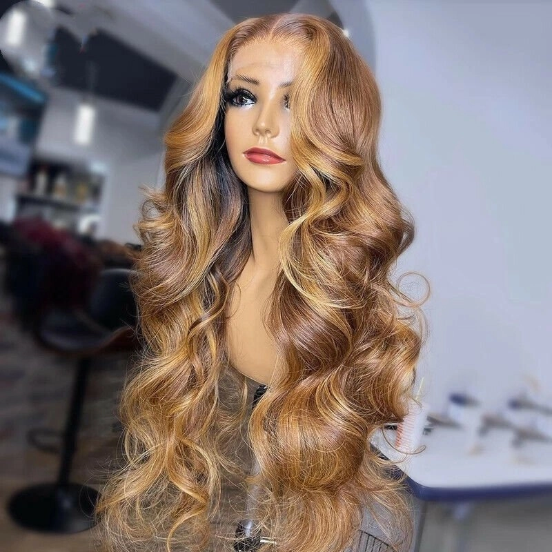 Curtain Bangs Glueless Wigs Honey Blonde Body Wave Wear Go HD Lace Wig 180% Density