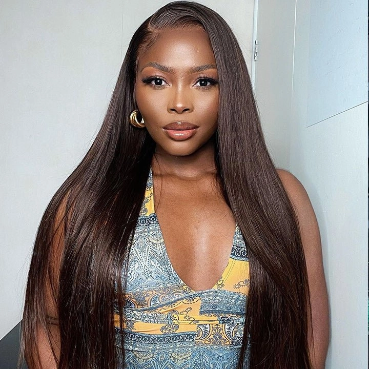 Dark Brown Straight HD Lace Front Wig Chocolate Brown Colored Glueless Human Hair Wigs