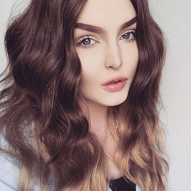 Dip dye chocolate brown and honey blonde wig long wavy wig with no fringe: Genevieve