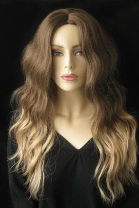 Dip dye chocolate brown and honey blonde wig long wavy wig with no fringe: Genevieve