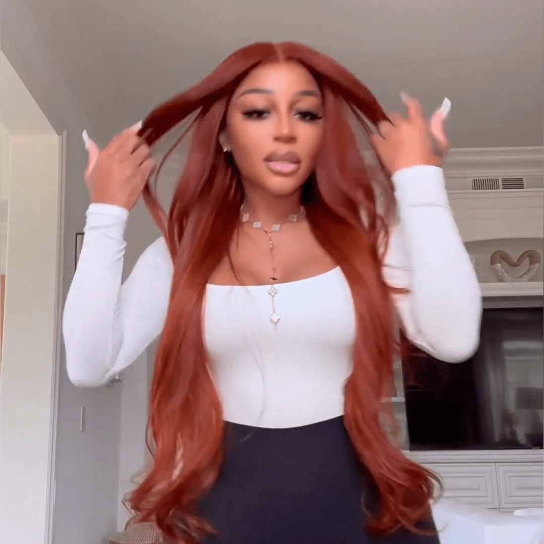 Drak Red Body Wave Lace Front Human Hair Wig 13x4 Red Brown HD Lace Frontal Wig Preplucked