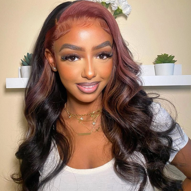 Dry Rose Highlight Ombre Color Wig 13x4 Transparent Lace Frontal Body Wave Hair Pre Plucked With Baby Hair-Geetahair