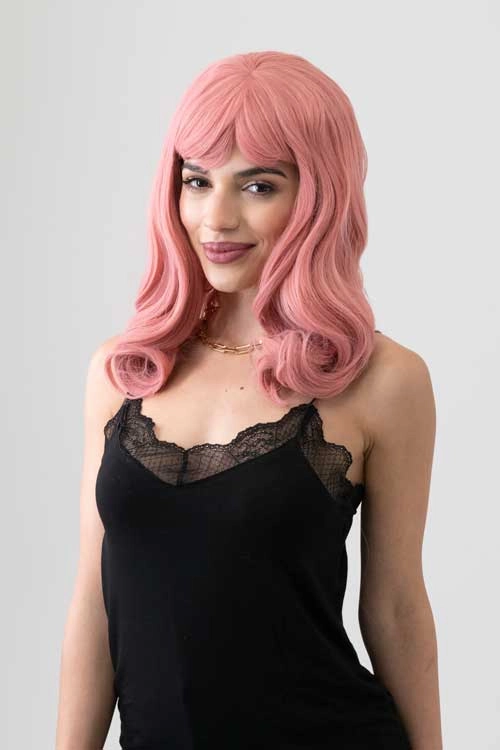 Dusty Pink 50s vintage style wig with short fringe: Paloma