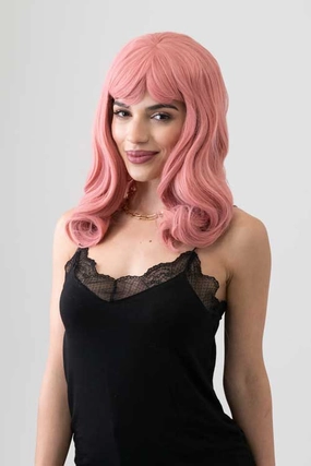 Dusty Pink 50s vintage style wig with short fringe: Paloma