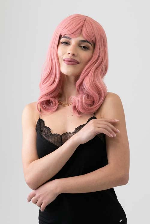 Dusty Pink 50s vintage style wig with short fringe: Paloma
