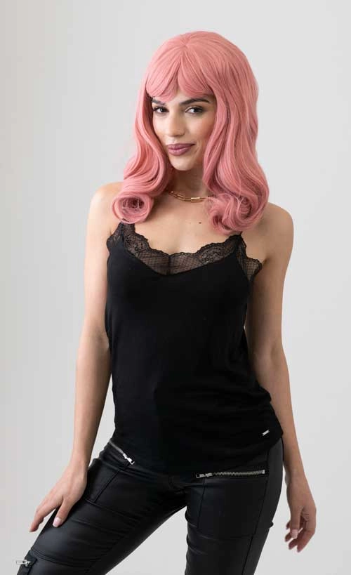Dusty Pink 50s vintage style wig with short fringe: Paloma