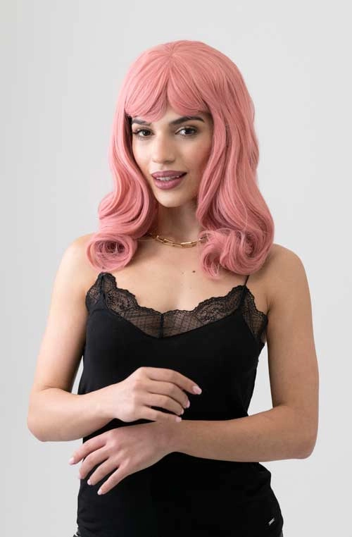 Dusty Pink 50s vintage style wig with short fringe: Paloma
