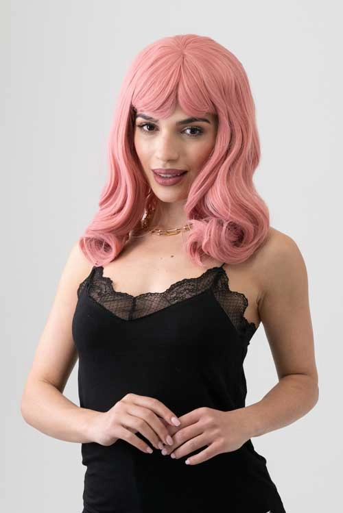 Dusty Pink 50s vintage style wig with short fringe: Paloma