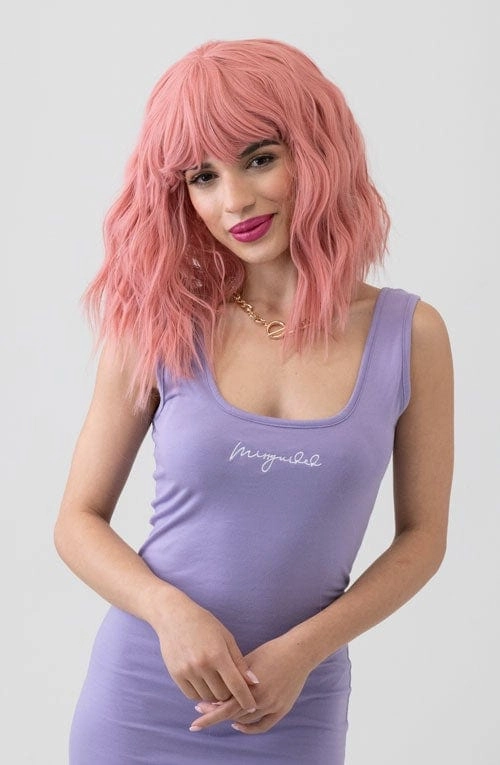 Dusty pink long wavy bob wig (LOB) with textured waves: Fearne