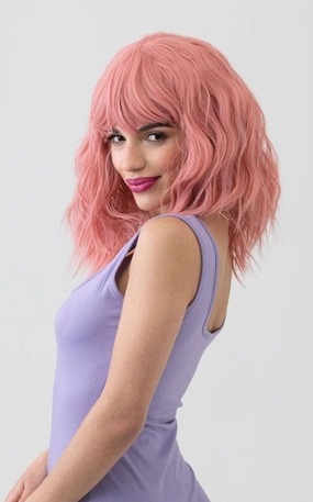 Dusty pink long wavy bob wig (LOB) with textured waves: Fearne