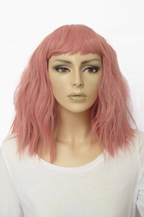 Dusty pink long wavy bob wig (LOB) with textured waves: Fearne