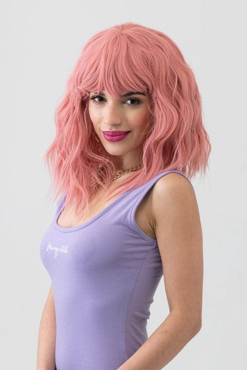 Dusty pink long wavy bob wig (LOB) with textured waves: Fearne