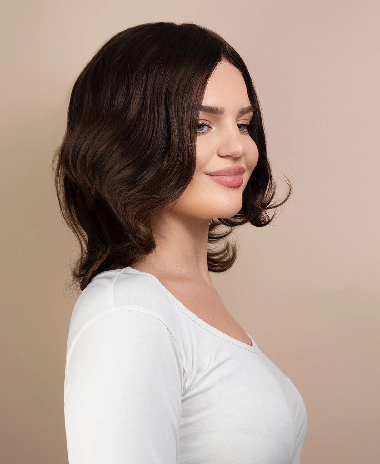 european virgin hair wig - 10" medium brown.
