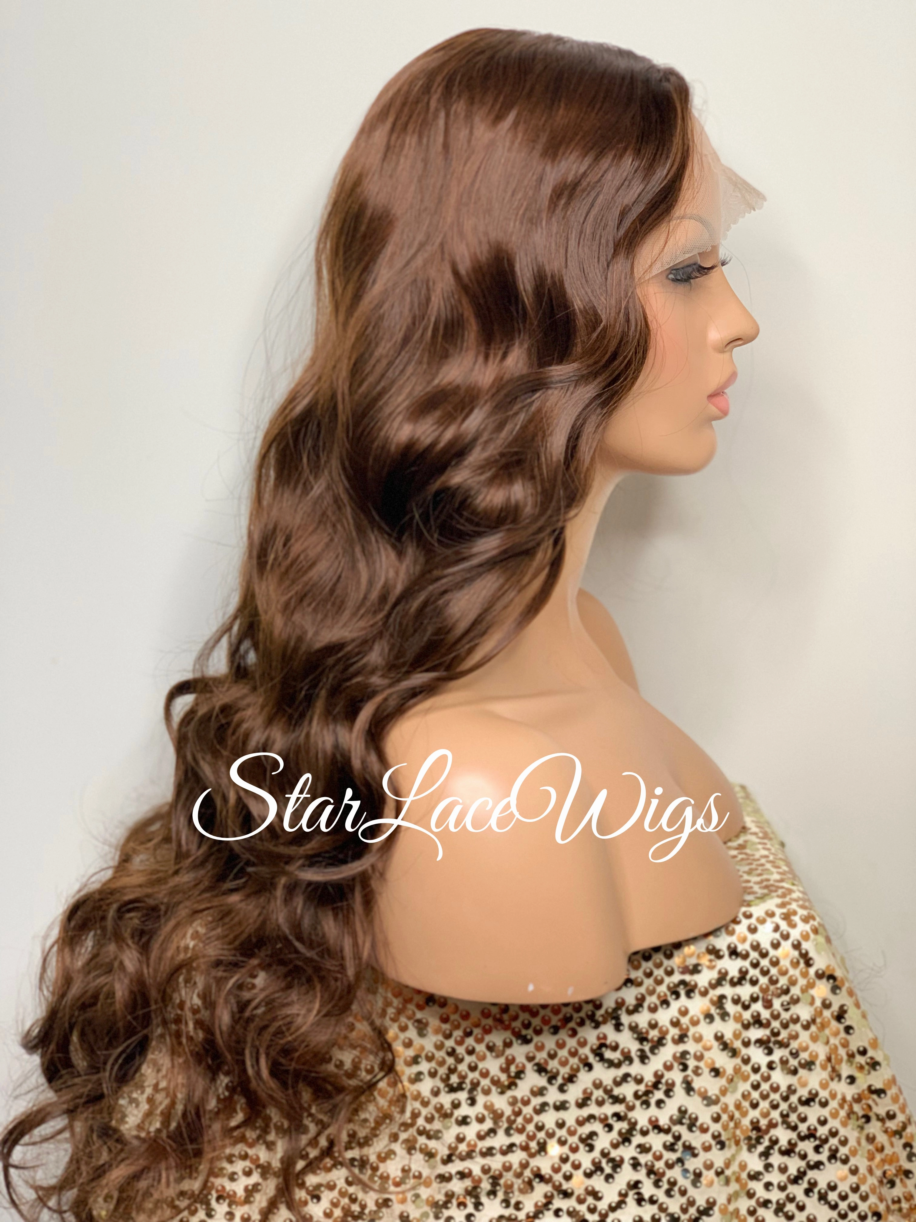 Extra Long Brown Lace Front Wig Curly Brown Middle Part - Tieren