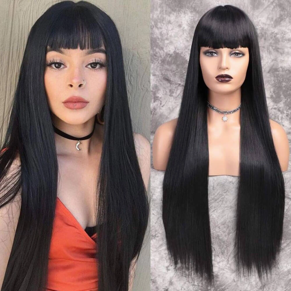 Flash Sale: Long Straight Hair With Bangs Natural Black Hair Wig