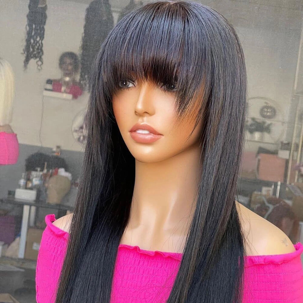 Flash Sale: Long Straight Hair With Bangs Natural Black Hair Wig