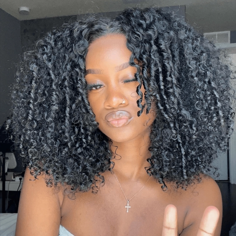 Full 250% Density Finger Coily Curly Glueless Wig 13x4 Curly HD Lace Front Wigs Pre Bleached Natural Hairline