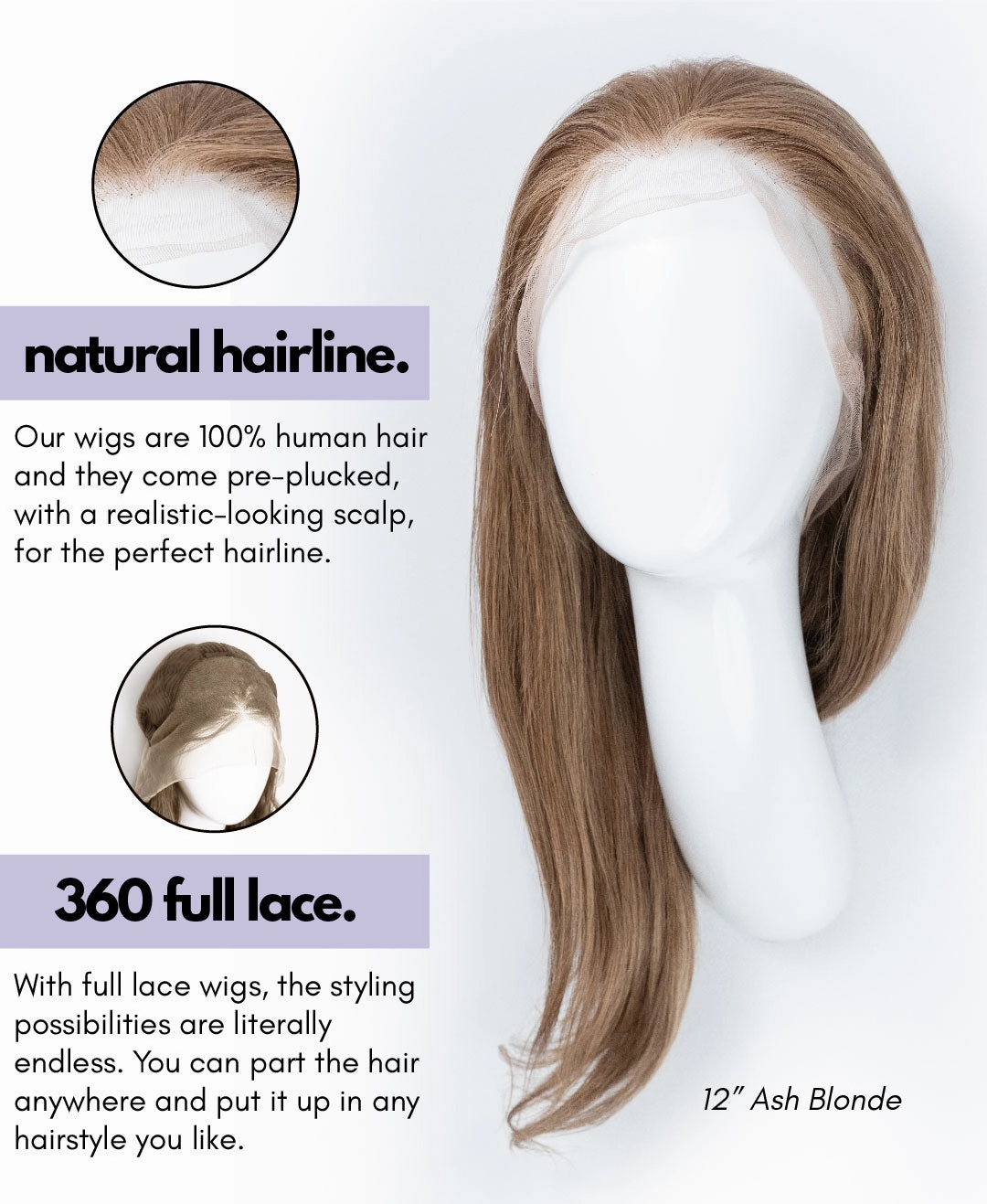 full lace human wig - 12" chocolate brown.