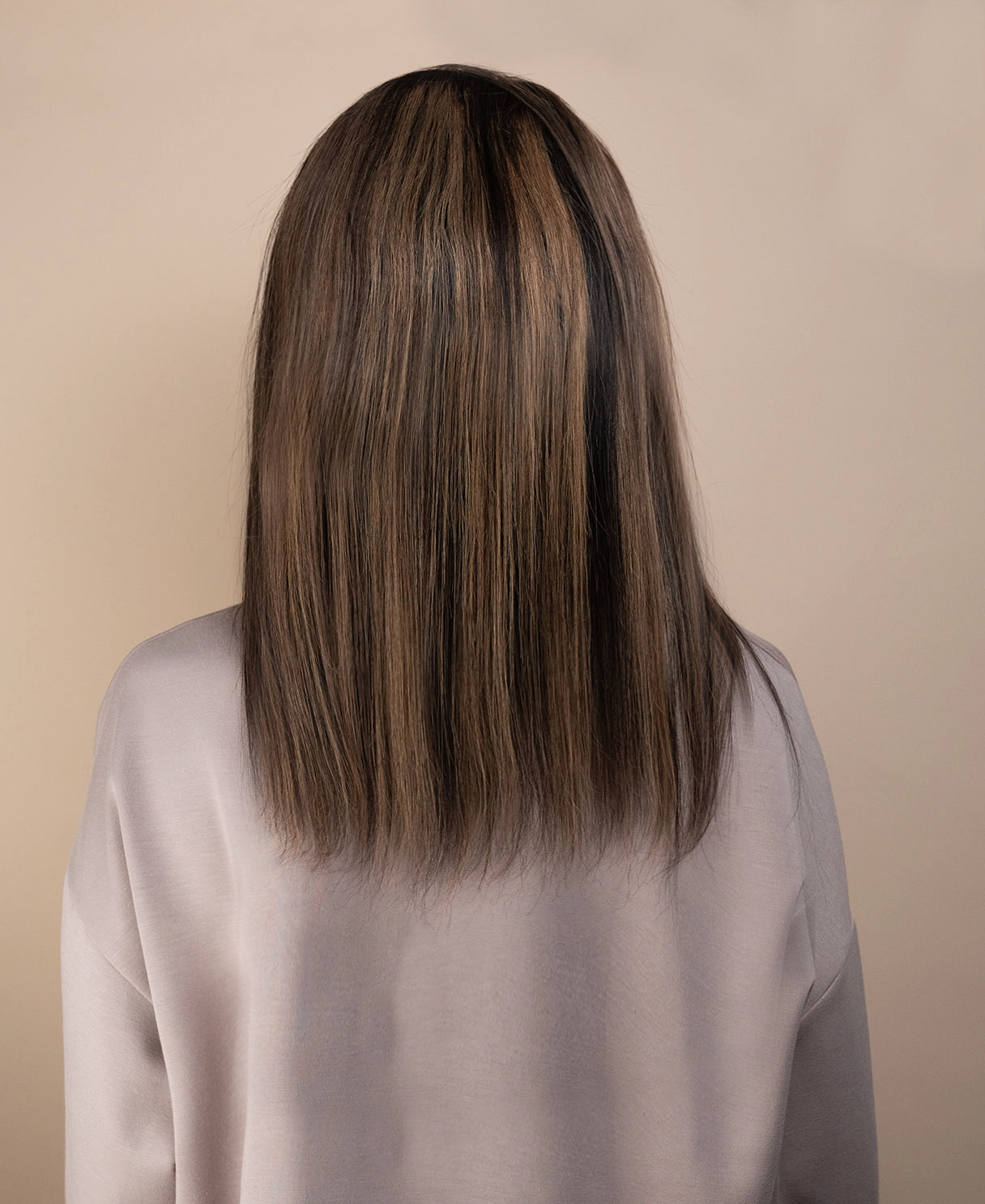 full lace human wig - 12" dark highlights.