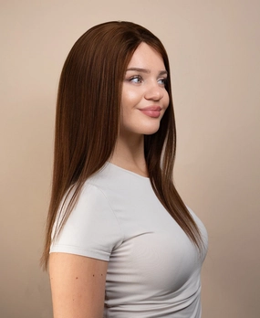 full lace human wig - 14" medium brown.