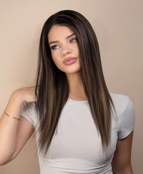 full lace human wig - 16" dark highlights.
