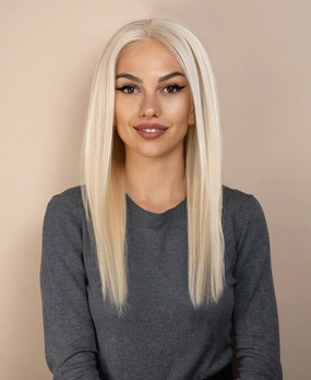 full lace human wig - 18" platinum blonde.