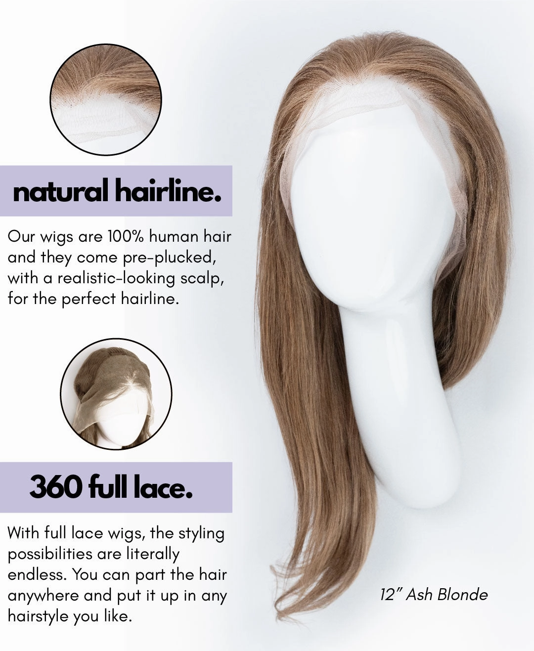full lace human wig - 20" ash.